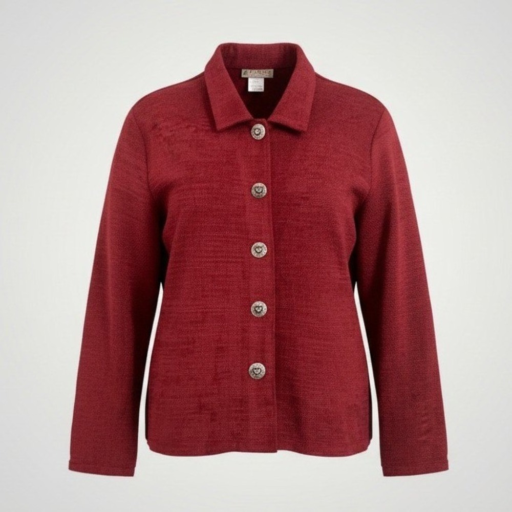 J. Marco Jacket Womens Large Red Heart Button Front Vintage Whimsigoth Retro